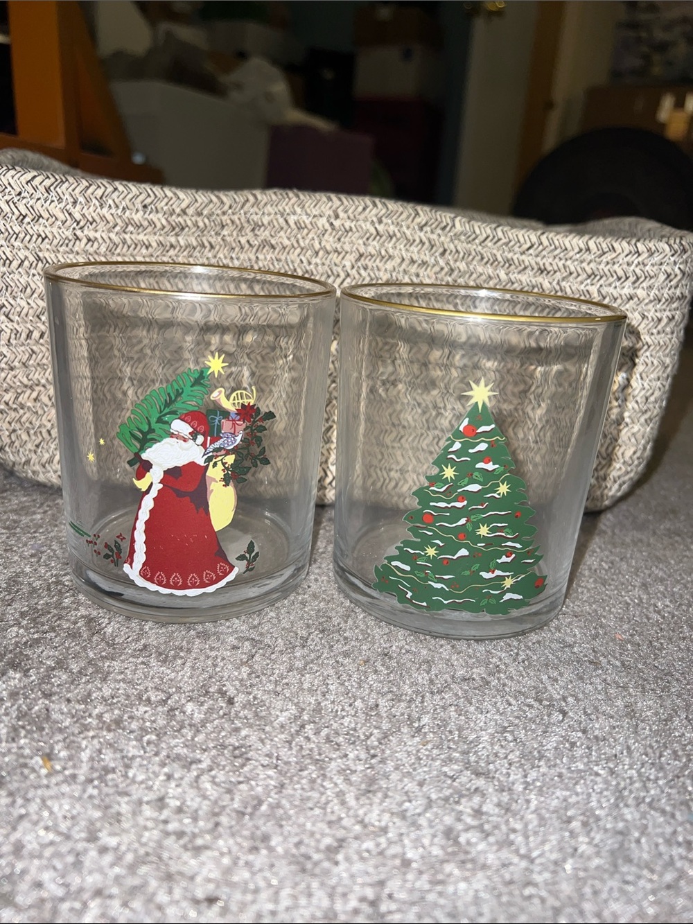 Threshold Holiday Glass Tumblers with Green Christmas Tree and Santa